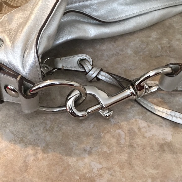 Coach Slouchy Signature Logo Tote Metallic Leather Large Handbag - Picture 7 of 14